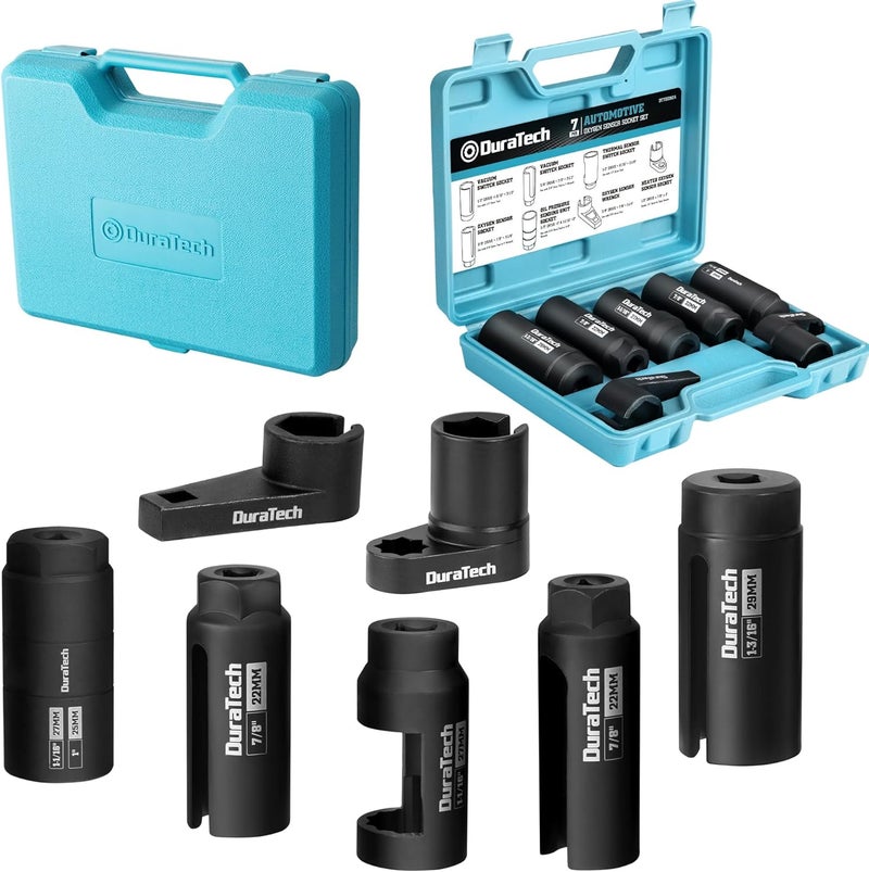 DURATECH 7PCS O2 Oxygen Sensor & Oil Pressure Socket Set, 1/2" 3/8" Drive x 22mm (7/8") 27mm 29mm Oxygen Socket Wrench, O2 Sensor Remover Removal Tool - Image 1